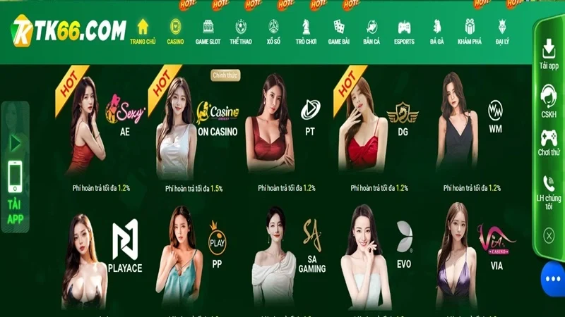 Sảnh casino trực tuyến TK88 với dealder người thật