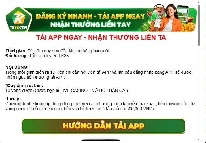 Tải app nhận thưởng liền tay